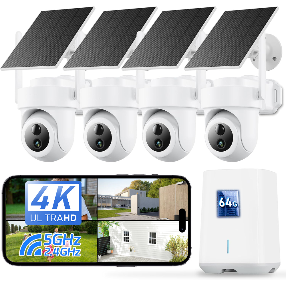 Home Security Wireless Camera - 8MP 4K Solar Camera System 4-Cam